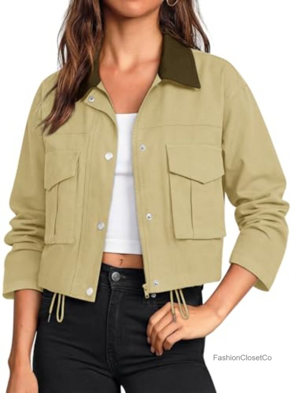 Women's Cropped Zip-Up Cotton Bomber Jacket